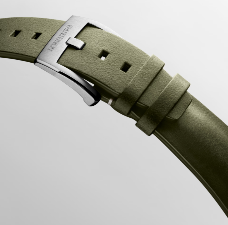 Longines Pilot Majetek 43mm Watch Buckle on Green Leather Strap